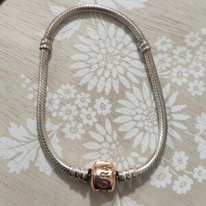 Pandora Sterling Silver Rose Gold Snake Charm Bead Bracelet 7 in